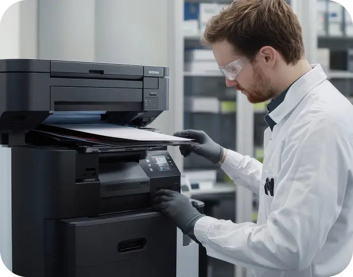 Technician servicing a printer